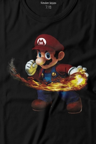 Kendim Seçtim Ateş Çıkaran Super Mario Smash Bros Oyun Baskılı Tişört Çocuk T-shirt 001