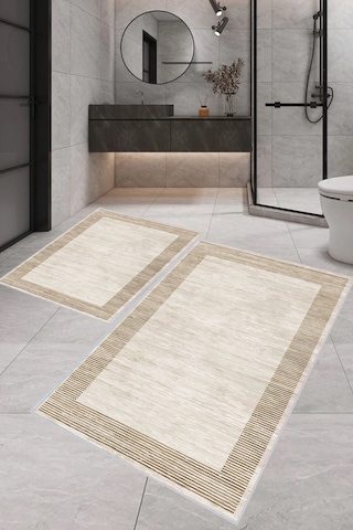 Eliana Home Dijital Baskı 2'li Banyo Paspas Takımı Lna5-1499 100x60 Ve 60x50 Cm Bej