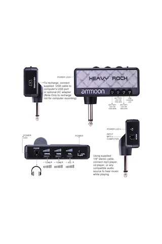 Ammoon Heavy Rock Elektro Gitar Kulaklık Amplifikatörü Heavy Metal Rock Distortion Gri