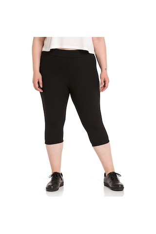 Büyük Beden Fitilli Karyoka Dikişli Diz Altı Siyah Tayt