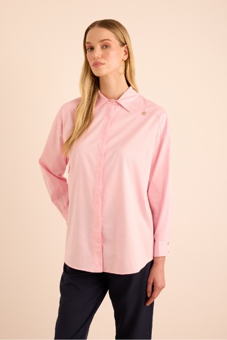 Aker Sırtı Volan Detaylı Cotton Gömlek Pembe Pembe