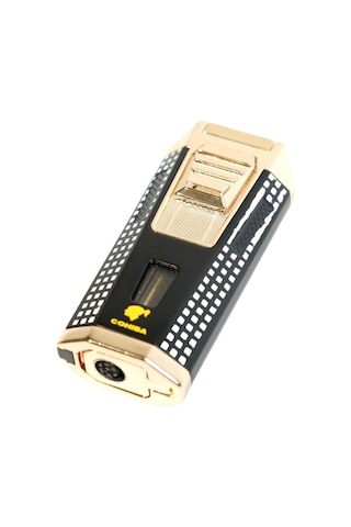Cohiba Çift Torch Pürmüz Delicili Siyah Beyaz Nokta Desenli Metal Puro Çakmağı - Tr9475