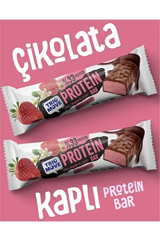 Trio Move Çikolata Kaplamalı Protein Bar - Çilekli Ve Sütlü Çikolatalı 9 x 50 G
