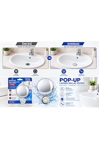 Seramik Görünümlü - Beyaz Pop-up Otomatik Lavabo Sifonu -üniversal Kullanıma Uygun Krom