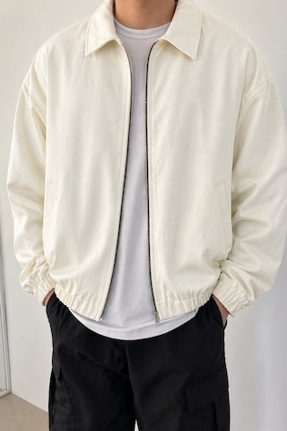 Tarz Cool Erkek Oversize Bomber Ceket Fermuarlı Basic Günlük Şık Mont Beyaz