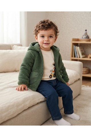 Tuffy Haki Renk Kız Erkek Bebek Kuzu Polar Hırka