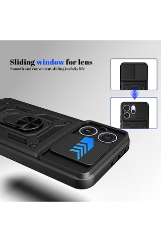 Caseonn Oppo Reno 15 Pro 5g Kılıf Sürgülü Kamera Korumalı Yüzüklü Mıknatıslı Tank Kapak Lacivert