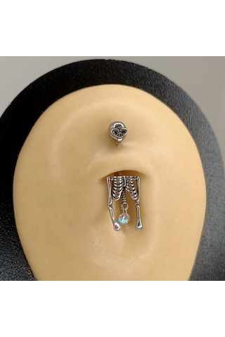 Aya Tasarım Gümüş Renk İskelet Model Göbek Piercing