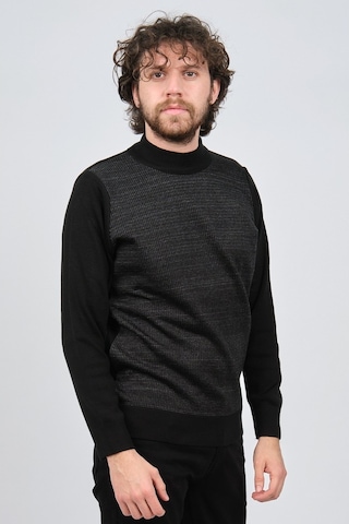 Çizgi Triko Erkek Yarım Balıkçı Yaka Desenli Kazak 42564225 Siyah Siyah