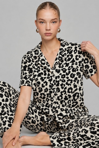 Womanandkids Night Siyah Kadın Kısa Kollu Comfort Leopar Pijama Takımı 4737