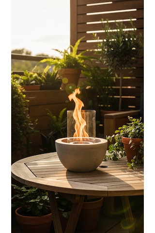 Beton Masaüstü Şömine Dumansız Dekoratif Biyoetanol Şömine + 1 Lt Yakıt Hediyeli Terra Fire Z.2