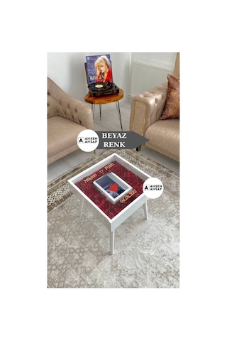 Ahsen Ahşap Fotoğraflı Anı Sehpası Beyaz
