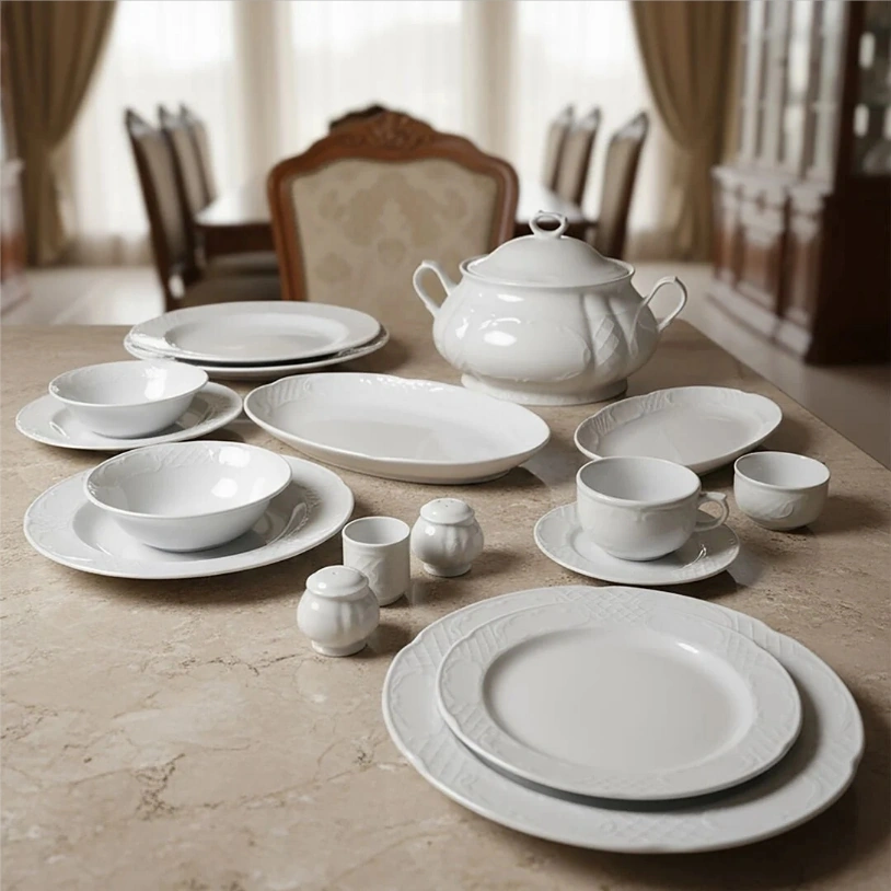 Güral Porselen Bone Safir 12 Kişilik Yemek Takımı 82 Parça