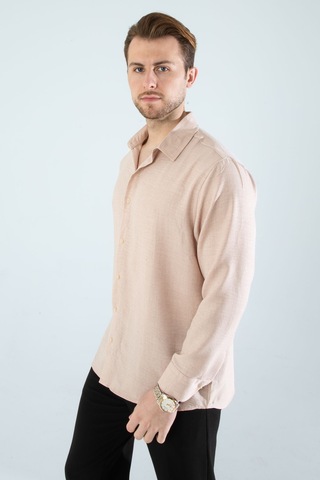 Rahat Kesim Keten Dokulu Gömlek Vizon