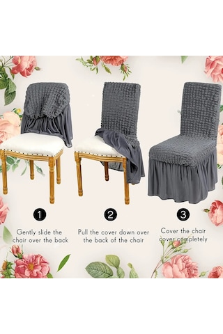 StarMall Brürümcük Etekli Sandalye Kılıfı, Lastikli,esnekli Sandalye Örtüsü 1 Adet Gri