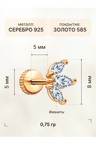 Zoloto Russkih 925 Ayar Gümüş Kaplamalı Helix Labre Yapboz Küpe 156113790 Altın
