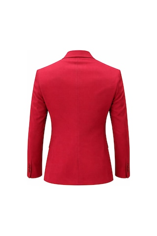 Plus Scorpion Erkek Kırmızı Armürlü Kumaş Blazer Ceket Tek Düğmeli, Mono Yaka, Çift Yırtmaçlı Slim Fit Kırmızı