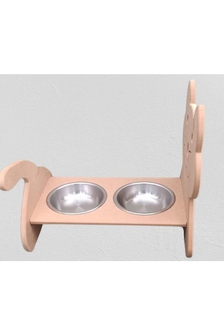 Hobi Adn 90369 Model Kedi Mama Su Kabı Seti Paslanmaz Tabak El Yapım Bej