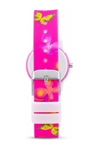 Kelebek Desenli Pembe Kız Çocuk Kol Saati Analog Saat St-304418 Beyaz