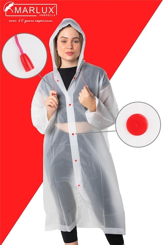 Marlux Unisex Su Rüzgar Geçirmez Kapüşonlu Çıtçıt Düğme Eva Yağmurluk - Beyaz - Kırmızı