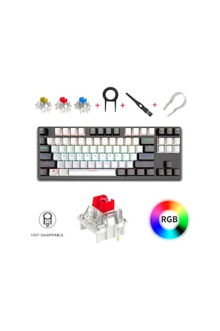 K550 Mekanik Oyuncu Klavyesi -değiştirilebilir Switch- Rainbow Rgb Aydınlatma-87 Tuş - Red Switch