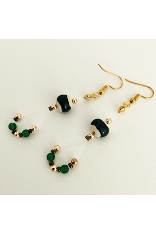 K207 Zarif Sallantılı Küpe Yeşil&altın Sarısı Altın - Yeşil