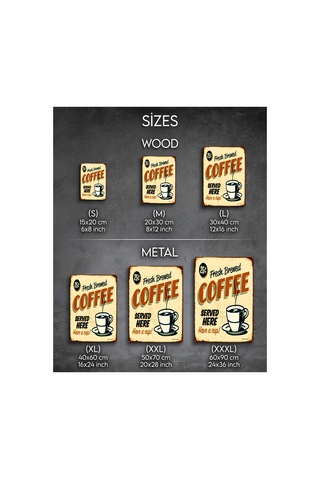 Fresh Brewed Coffee Retro Tablo Vintage Kahve Temalı Dekoratif Duvar Tablosu Ahşap & Metal Baskı