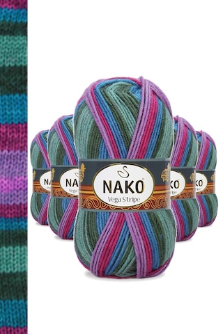 5 Adet Vega Stripe Premium Akrilik El Örgü İpi Yünü No: 82408 RYL-NWNKVS82408-5