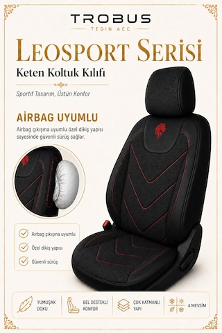 Bmw X5 2015 2016 2017 2018 2019 Uyumlu Leosport Serisi Siyah Kırmızı Oto Koltuk Kılıfı