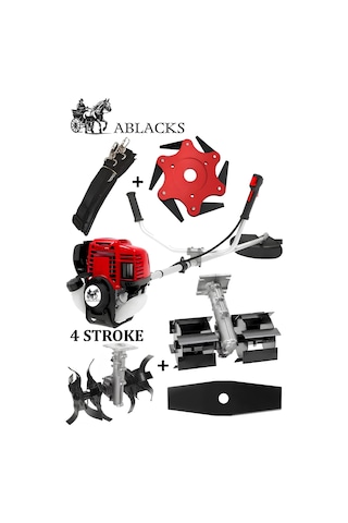 Ablacks C-52 4 Zamanlı Profesyonel Yan Tırpan + Toprak Çapalama Aparatı 2 Adet Çapa + Altıgen Bıçak