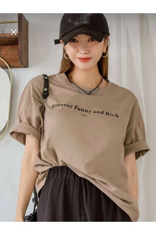 Flood Of Style Kadın Kahverengi Funny Baskılı Oversize T-shirt