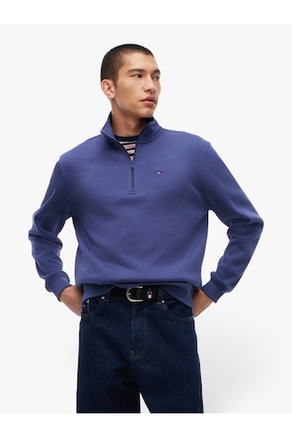 Tommy Hilfiger Tjm Reg Fleece Qz Mock Nck Ext Erkek Mavi Sweatshirt - Dm0dm20339