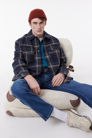 Wrangler Loose Fit Rahat Kesim Lacivert Ekoseli Shacket Ceket W232406410 Lacivert