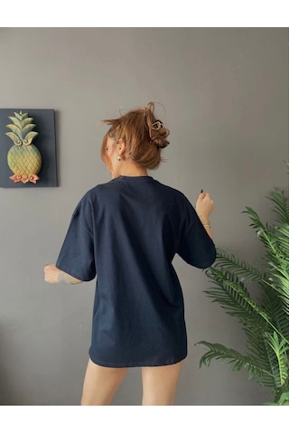 Kadın Oversize Basic Tişört Salaş Kesim Pamuklu Günlük T-shirt SIYAH