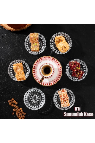 Porsima Elif 6lı Kahve Yanı Lokumluk Sunumluk Sosluk Cam Kase Set