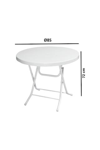 Omnipazar Mt-gfm206 Luce Plastik Yuvarlak Katlanır Bahçe Balkon Masa Ø85 Cm Beyaz Beyaz