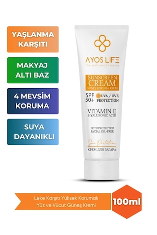 Ayos Life Leke Karşıtı Yüksek Korumalı Yüz ve Vücut Güneş Kremi SPF50+ 100 ML