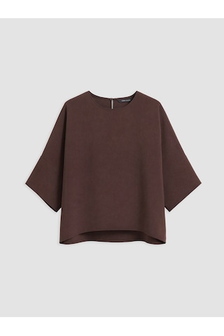 Lcw Vision Kahverengi Bisiklet Yaka Geniş Kollu Oversize Bluz