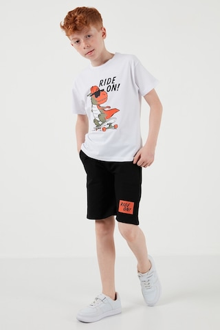 Lela Pamuklu Regular Fit Bisiklet Yaka Şortlu Alt-Üst Erkek Çocuk Takım 6212014 Beyaz