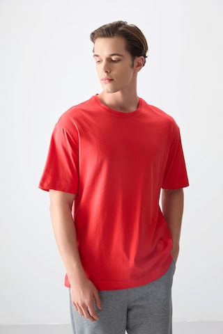 Air Jones Tommy Life Fiesta %100 Pamuk Kalın Yumuşak Dokulu Oversize Fit Basic Erkek T-shirt - 88353 Kirmizi