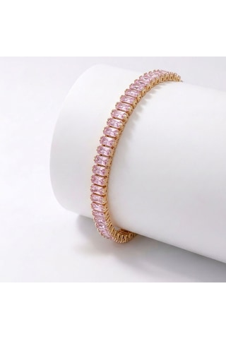 Premium Parlak 5mm Pembe Zirkon Taşlı Su Yolu Kadın Bijuteri Bileklik 3183kbv4d1 18cm Altın Renk Altın - Pembe