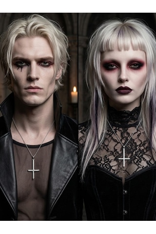 Unisex Gotik Haç Kolye Kırmızı Gri Gümüş Vintage Cross Kolye, Retro Zincir Kolye, Kadın Erkek Punk Kolye 34420225