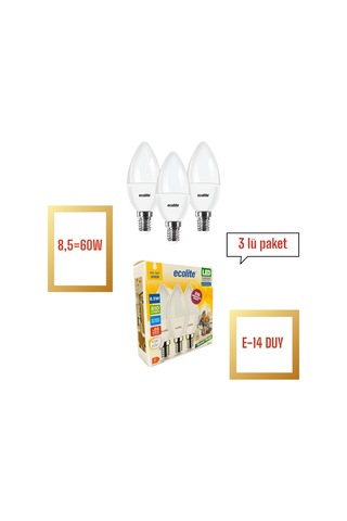 Ecolite 8 W Led Mum Ampul E14 Duy, 810 Lümen, 3000k Sarı Işık, 60w Eşdeğer, 3 Lü Paket, Opal Dekor Sku: Smg8690010162717 Açık Kahverengi