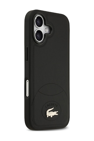 Apple Uyumlu iPhone 17 Kılıf Lacoste Lisanslı M-safe Şarj Özellikli Pu Deri Metal Logolu Kapak Siyah Siyah