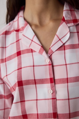 Penti Gül Kurusu Modal Ekoseli Gömlek Yaka Düğmeli Pamuklu Pijama Takımı