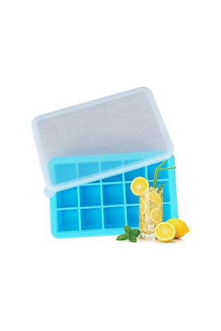 Hombey Mavi 15 Hücre Silikon Buzluk, Kaldırılabilir Kapaklı, Kolay Buz Çıkarımı, Yemek Kalitesi, Ev Ve Restoran Kullanıma Uygun Çok Renkli
