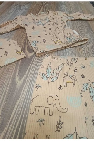 Desenli Fitilli Organik %100 Pamuk 3'lü Hastane Çıkışları Kahverengi-safari Desenli