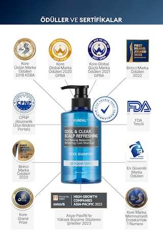 Canlandıcı Ve Ferahlatıcı Saç Bakım Şampuanı Kundal Cool & Clear Scalp Refreshing 500ml Aqua Mint