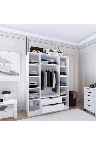 140 Cm Mat Beyaz 4 Kapılı 2 Çekmeceli Elbise Dolabı - Gardırop Beyaz