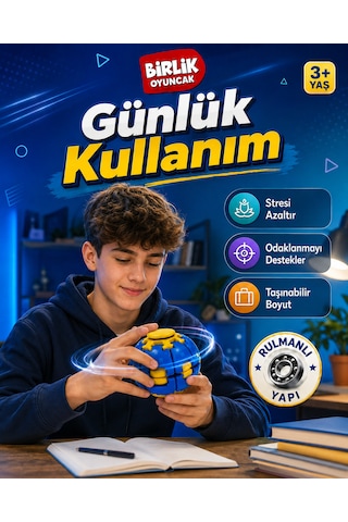 Stres Topu Press & Spin Basınca Dönen Fidget Spinner Oyuncak 3+ Yaş Mavi